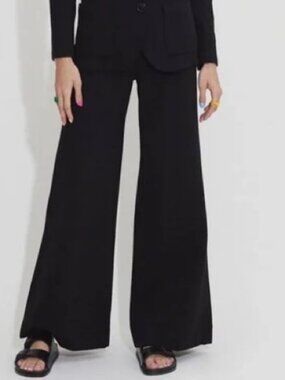 Suzie Kondi Ponte Pants Womens Medium High Waist Boot Cut Black Wide Flare